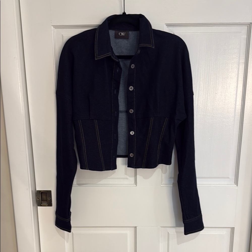 OW - Black Cropped Jean Jacket with Contrast Stitching